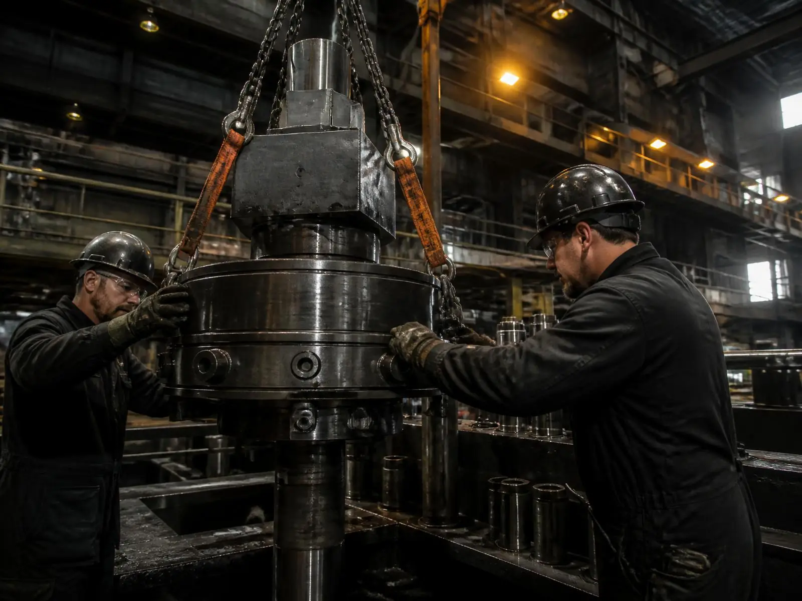 Montage einer großen Industrieanlage in einer Werkshalle
